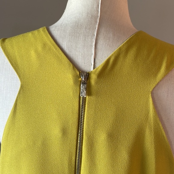 RACHEL ROY yellow drape asymmetrical hem dress halter line sleeveless zip back L - Picture 8 of 13